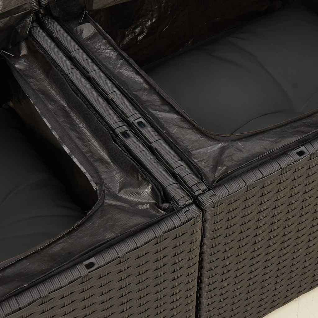 havesofa med hynder 2-personers sort polyrattan