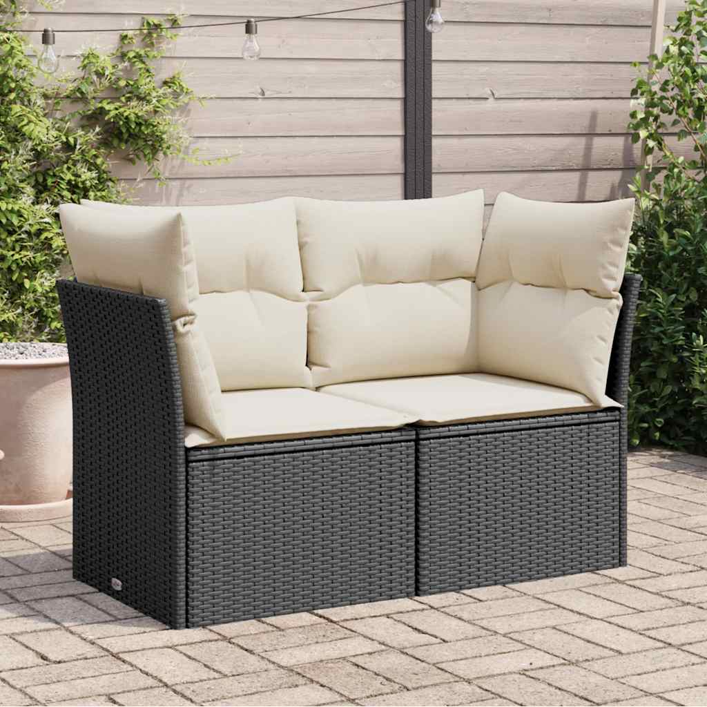Havesofa Med Hynder Polyrattan - Sort og cremefarvet / 2-sædet