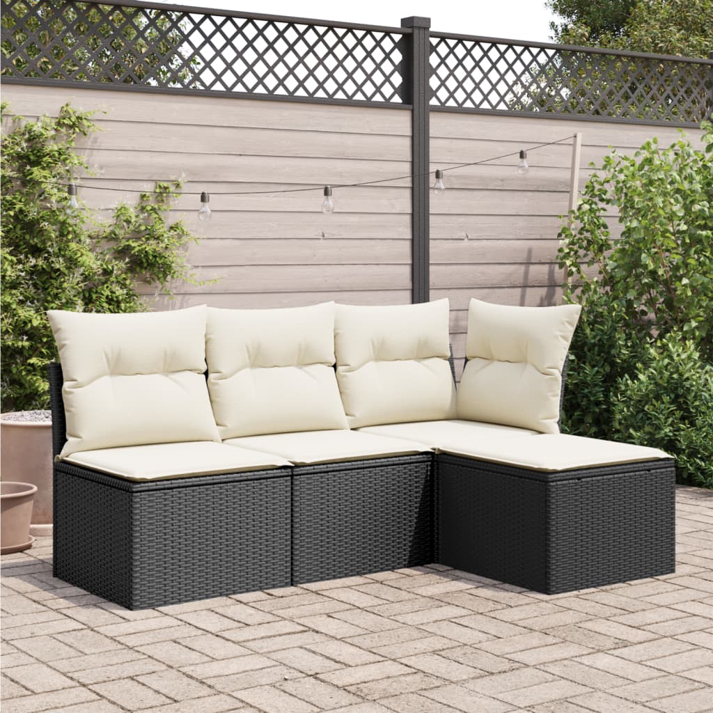 haveskammel med hynde 55x55x37 cm polyrattan sort
