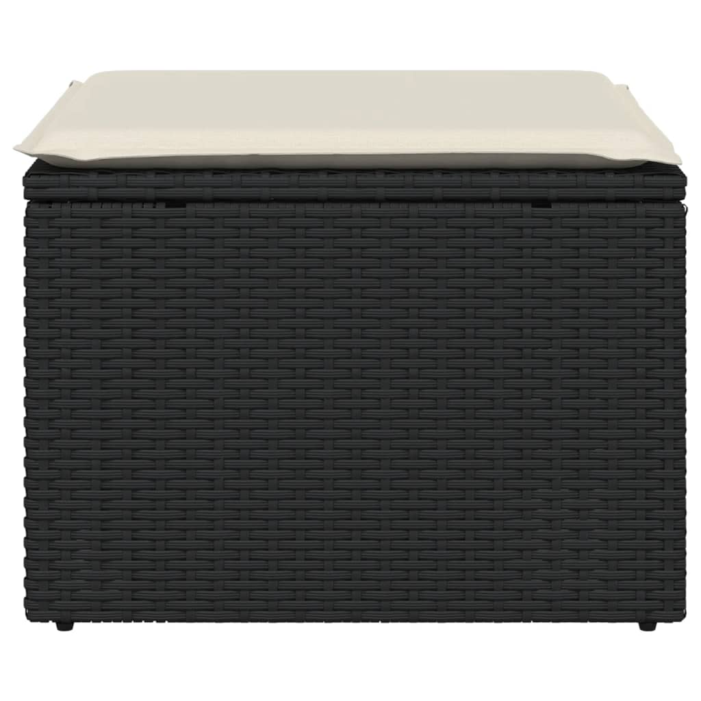 haveskammel med hynde 55x55x37 cm polyrattan sort
