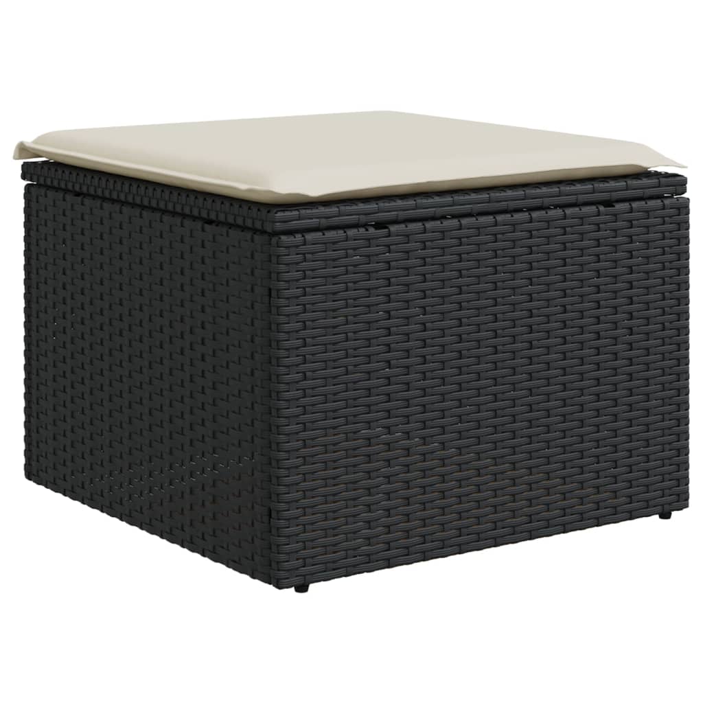 haveskammel med hynde 55x55x37 cm polyrattan sort