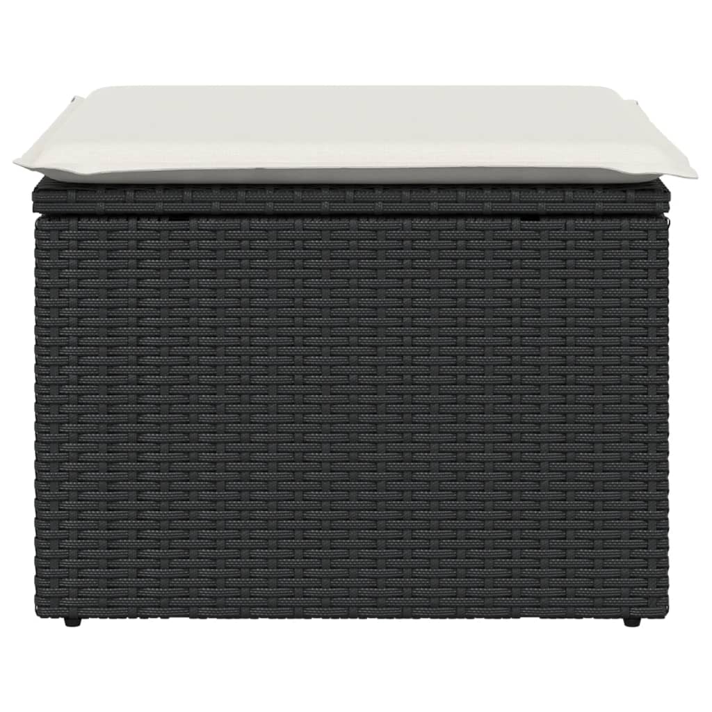 haveskammel med hynde 55x55x37 cm polyrattan sort