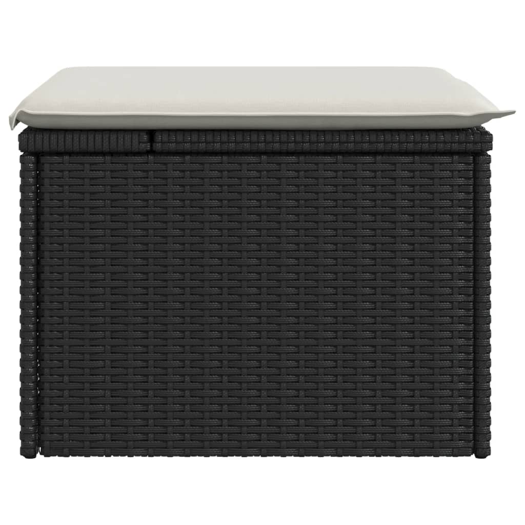 haveskammel med hynde 55x55x37 cm polyrattan sort