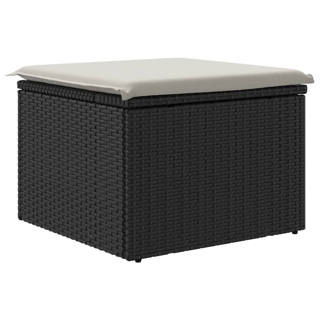 haveskammel med hynde 55x55x37 cm polyrattan sort