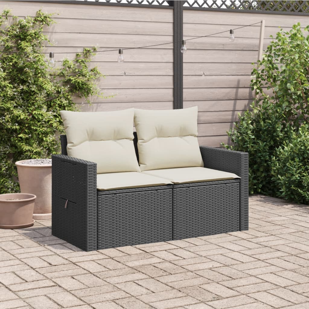 2-personers havesofa med hynder polyrattan sort
