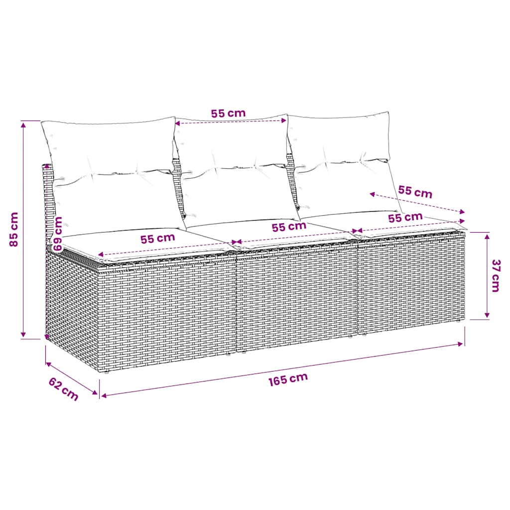 3-personers havesofa med hynder polyrattan sort