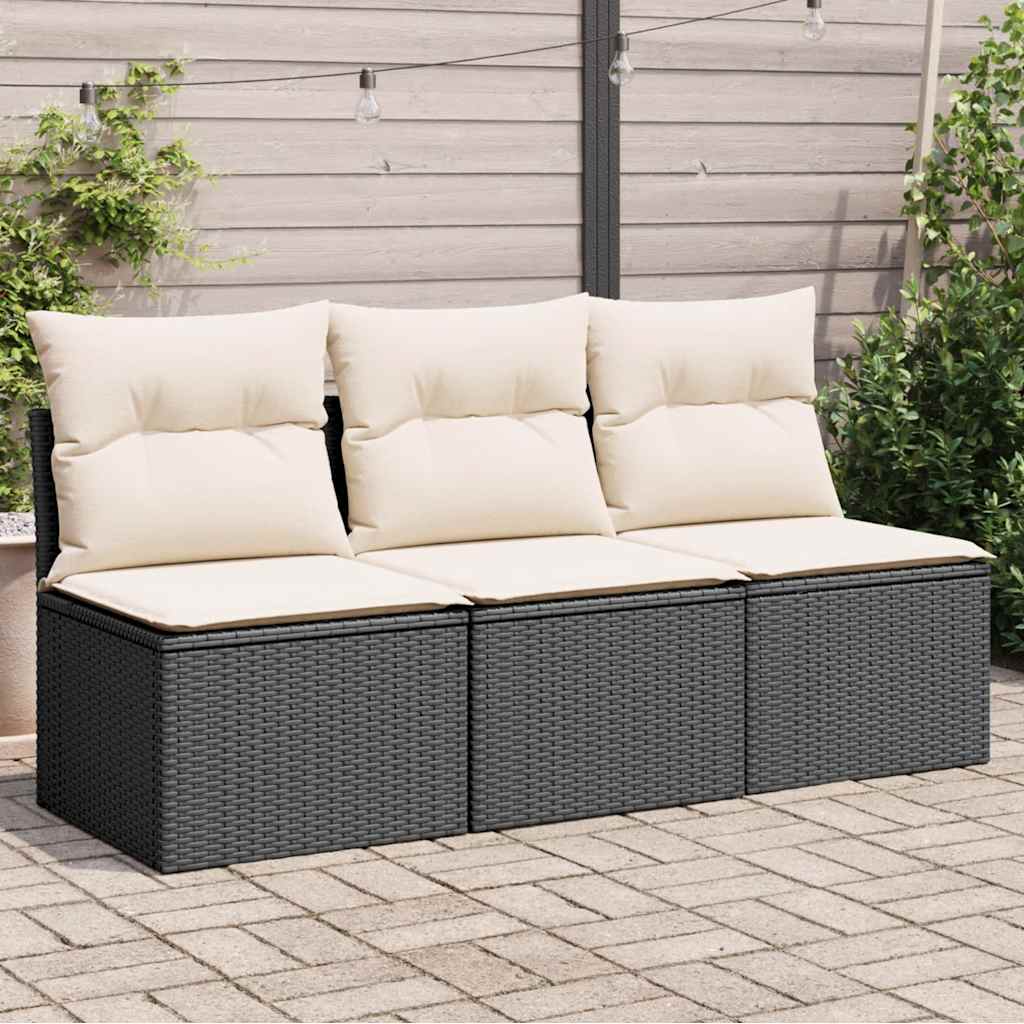 3-personers havesofa med hynder polyrattan sort