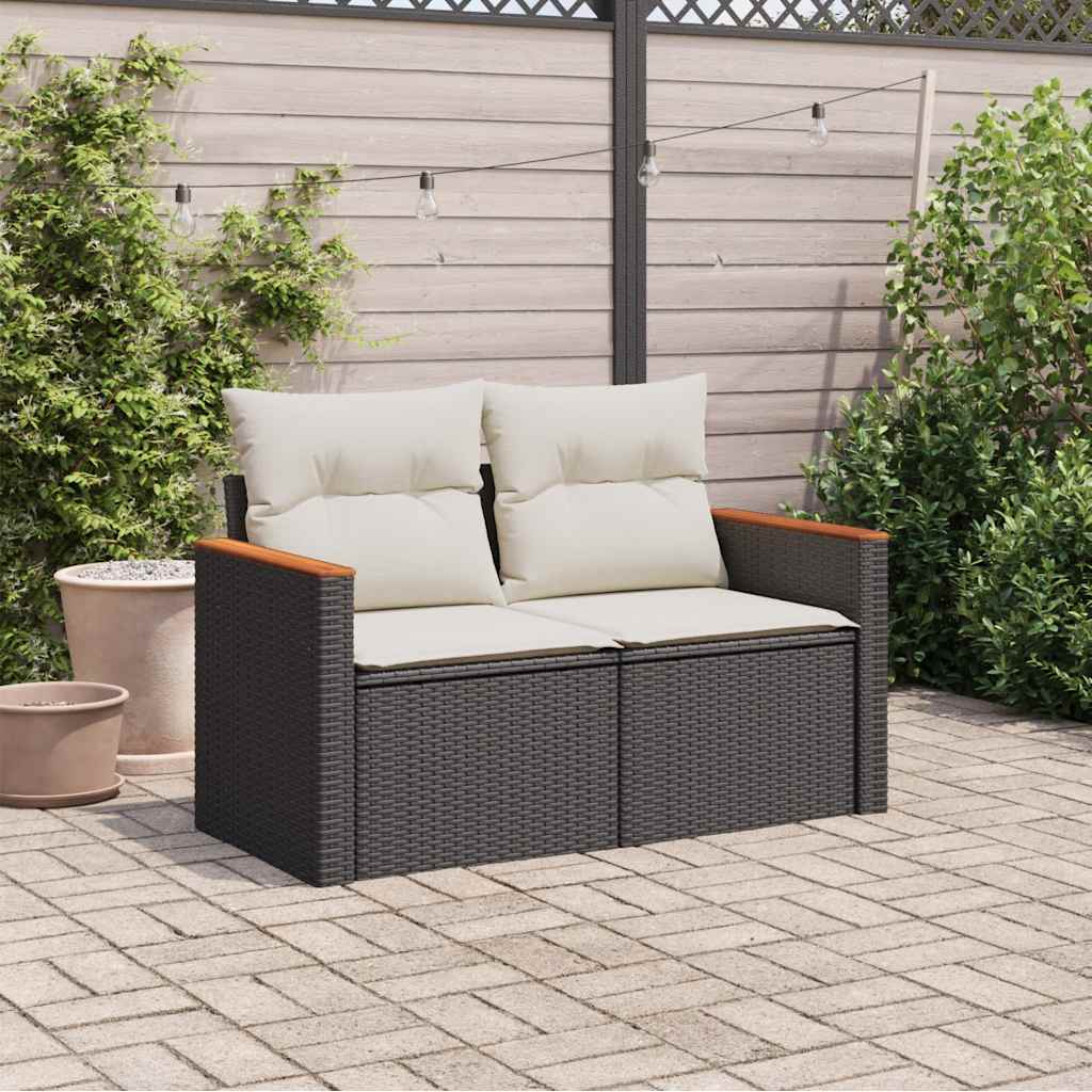 2-personers havesofa med hynder polyrattan sort