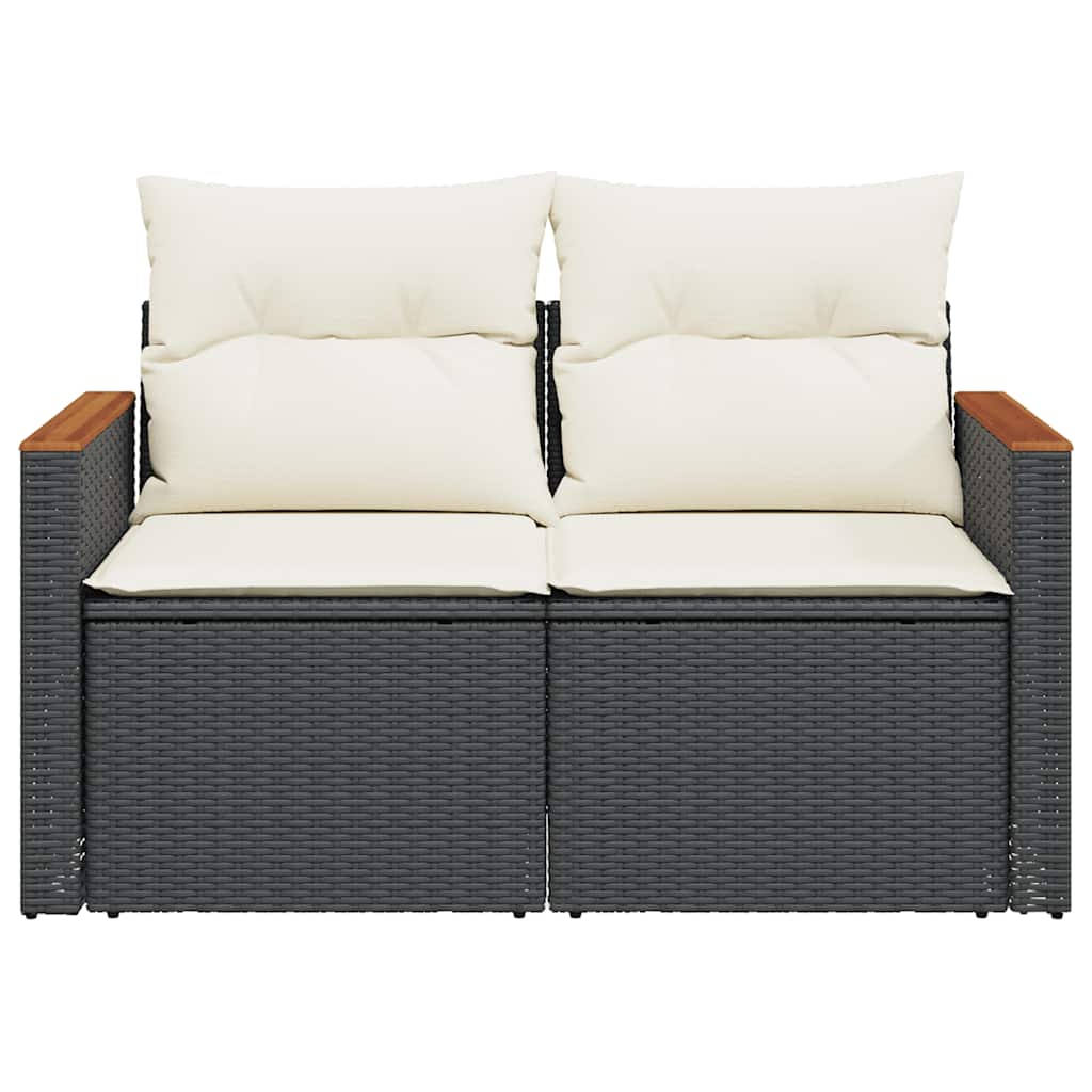 2-personers havesofa med hynder polyrattan sort