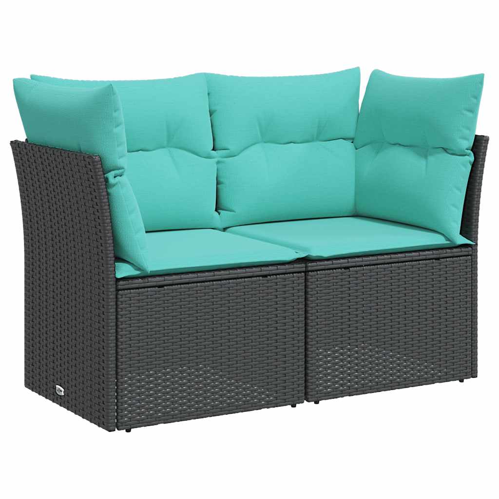 2-personers havesofa med hynder polyrattan sort