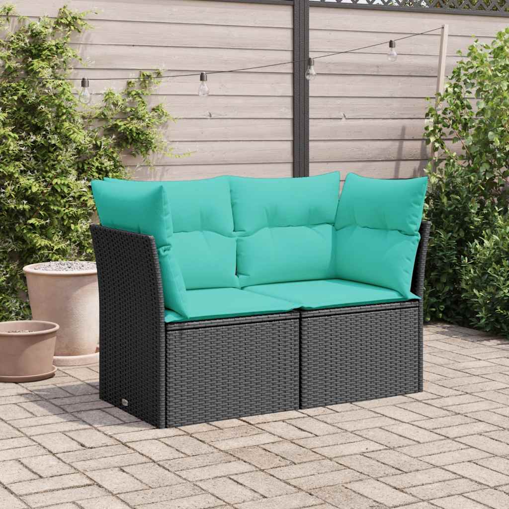 2-personers havesofa med hynder polyrattan sort