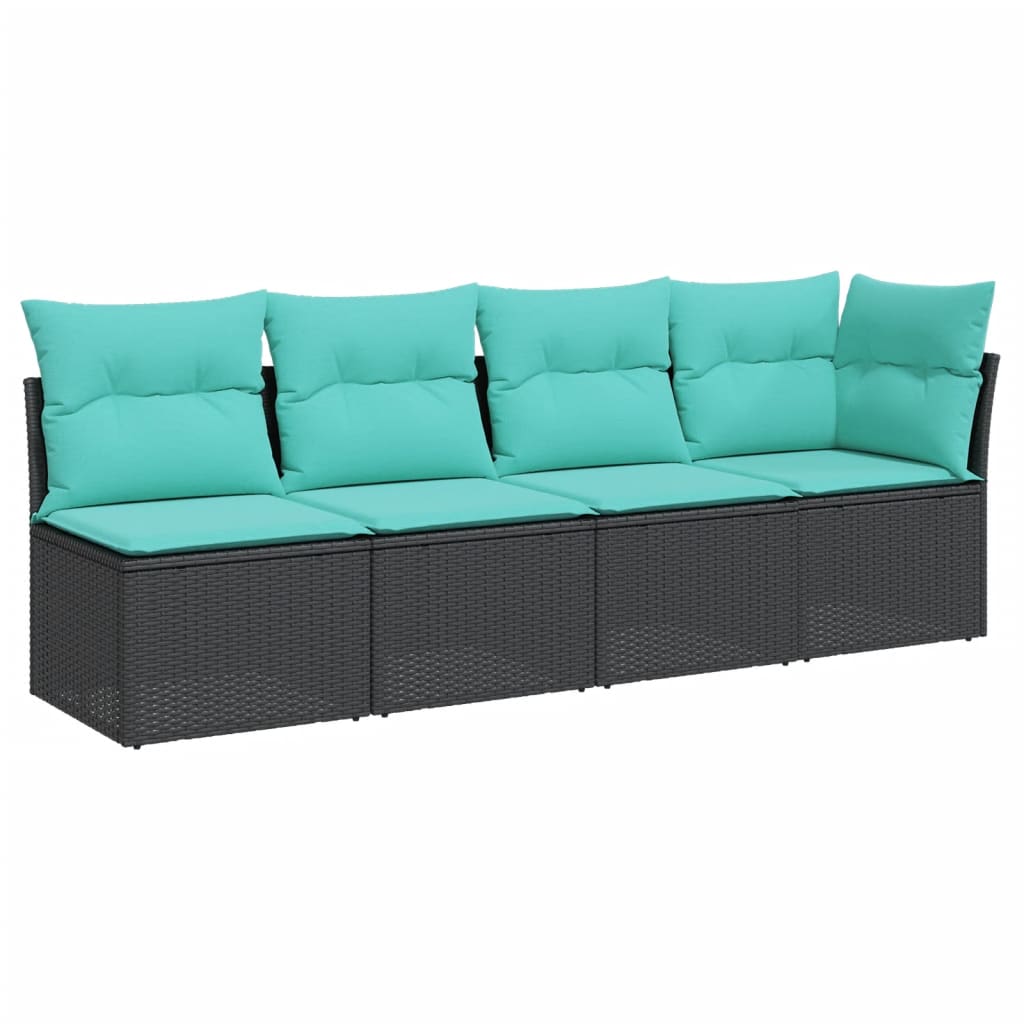 4-personers havesofa med hynder polyrattan sort