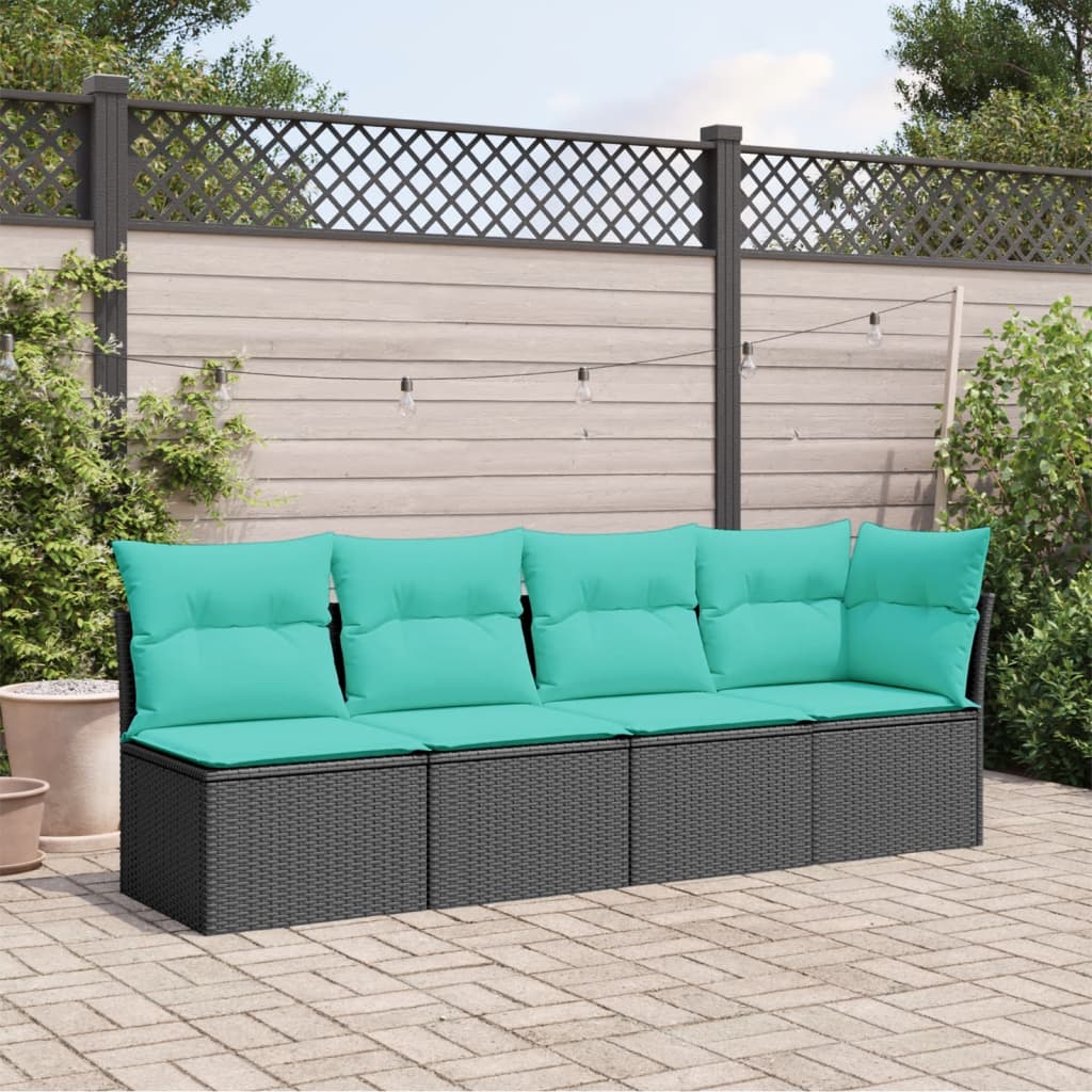4-personers havesofa med hynder polyrattan sort