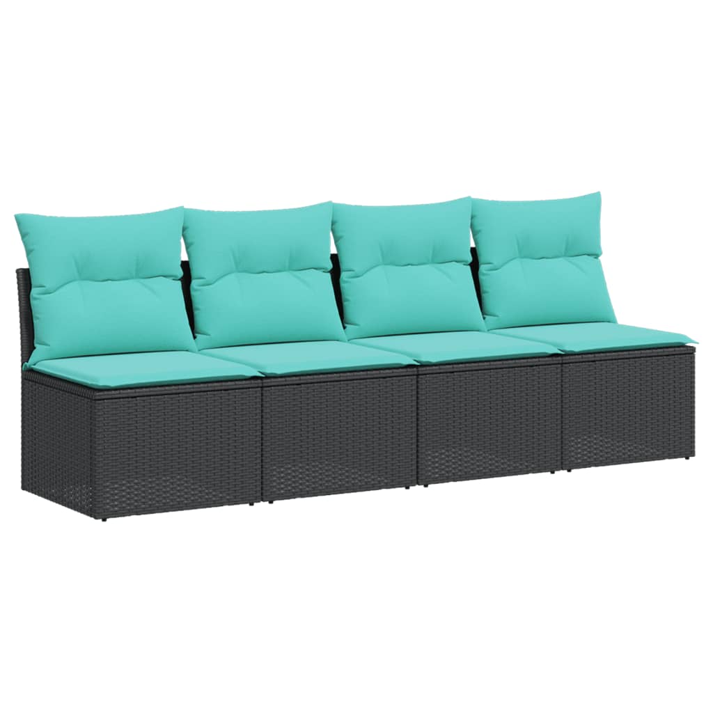 4-personers havesofa med hynder polyrattan sort