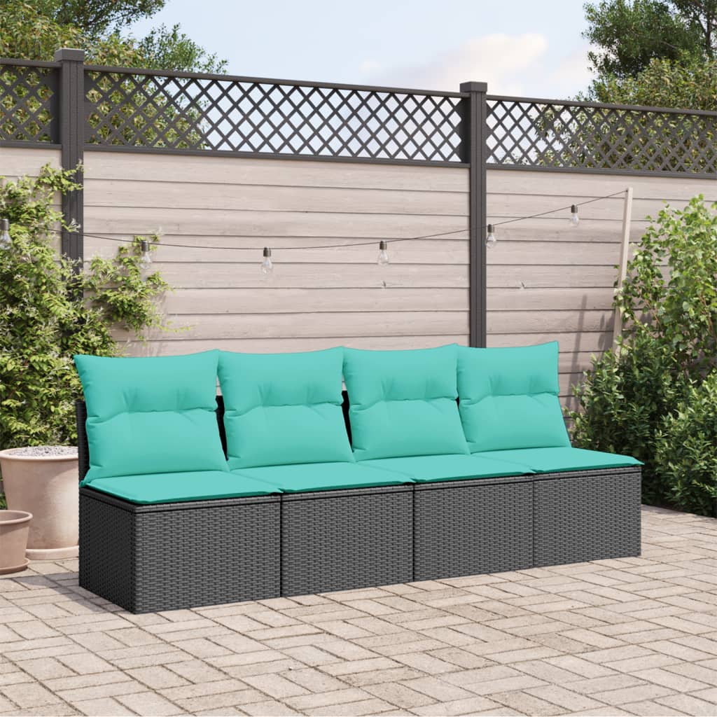 4-personers havesofa med hynder polyrattan sort