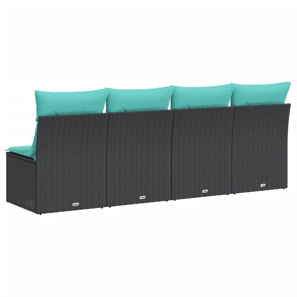4-personers havesofa med hynder polyrattan sort