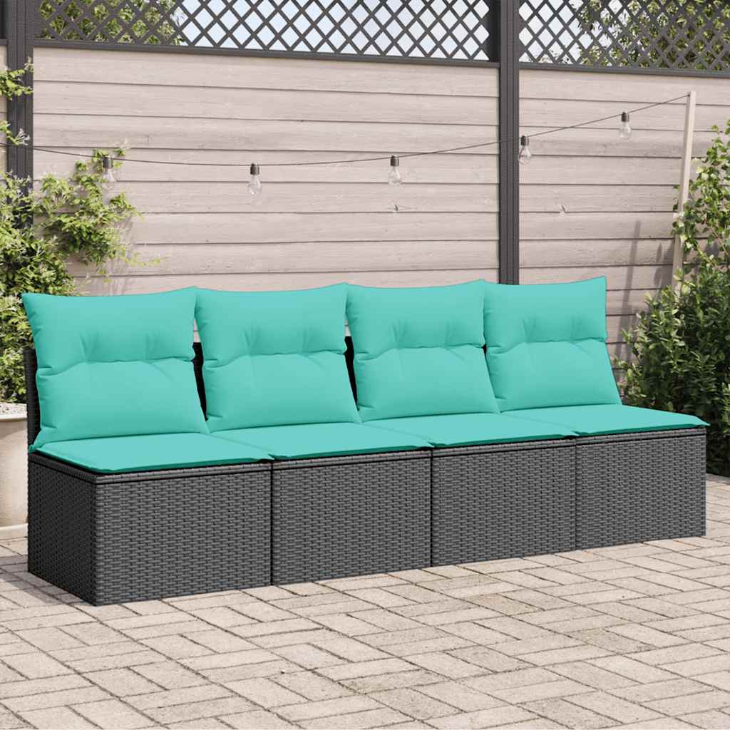 4-personers havesofa med hynder polyrattan sort