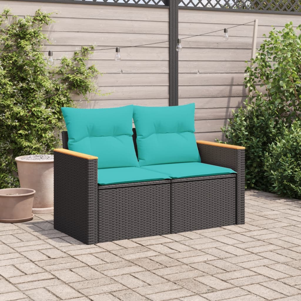 havesofa med hynder 2-personers sort polyrattan