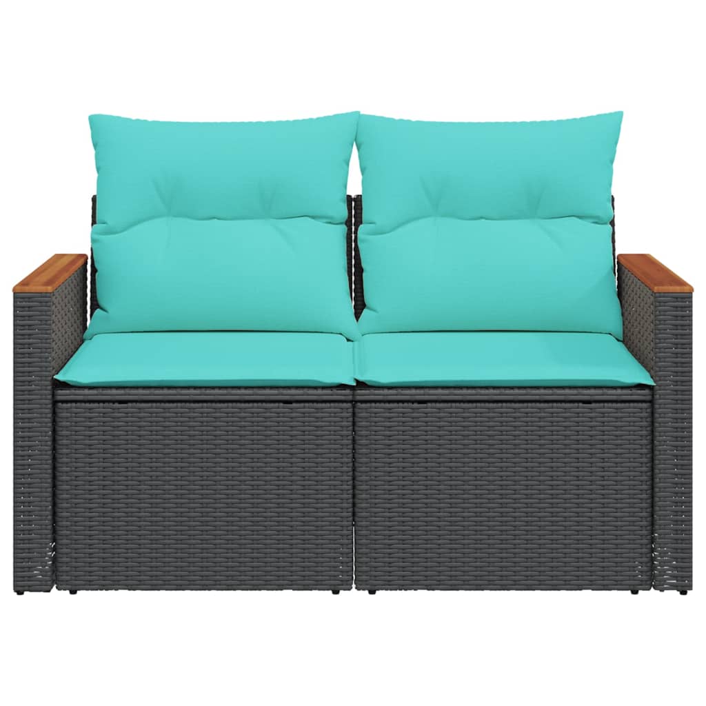 havesofa med hynder 2-personers sort polyrattan