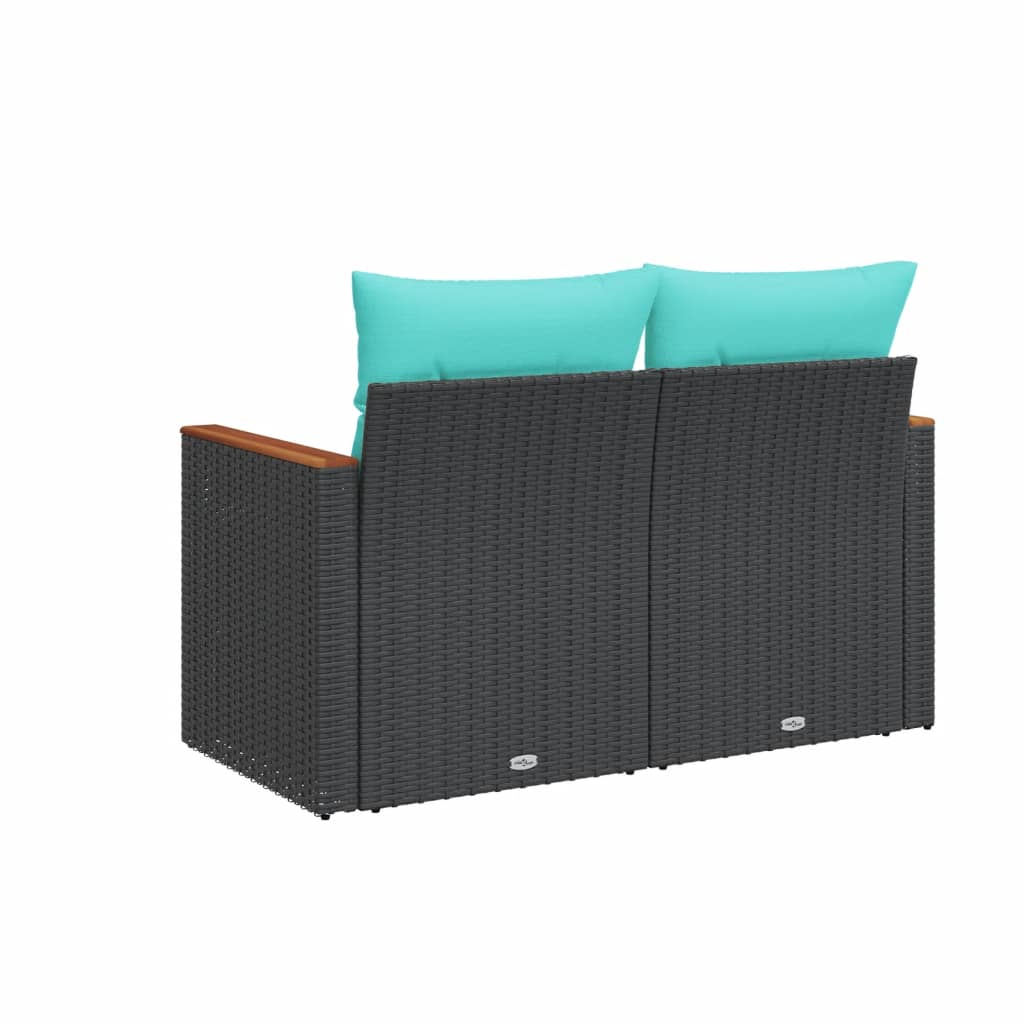 havesofa med hynder 2-personers sort polyrattan