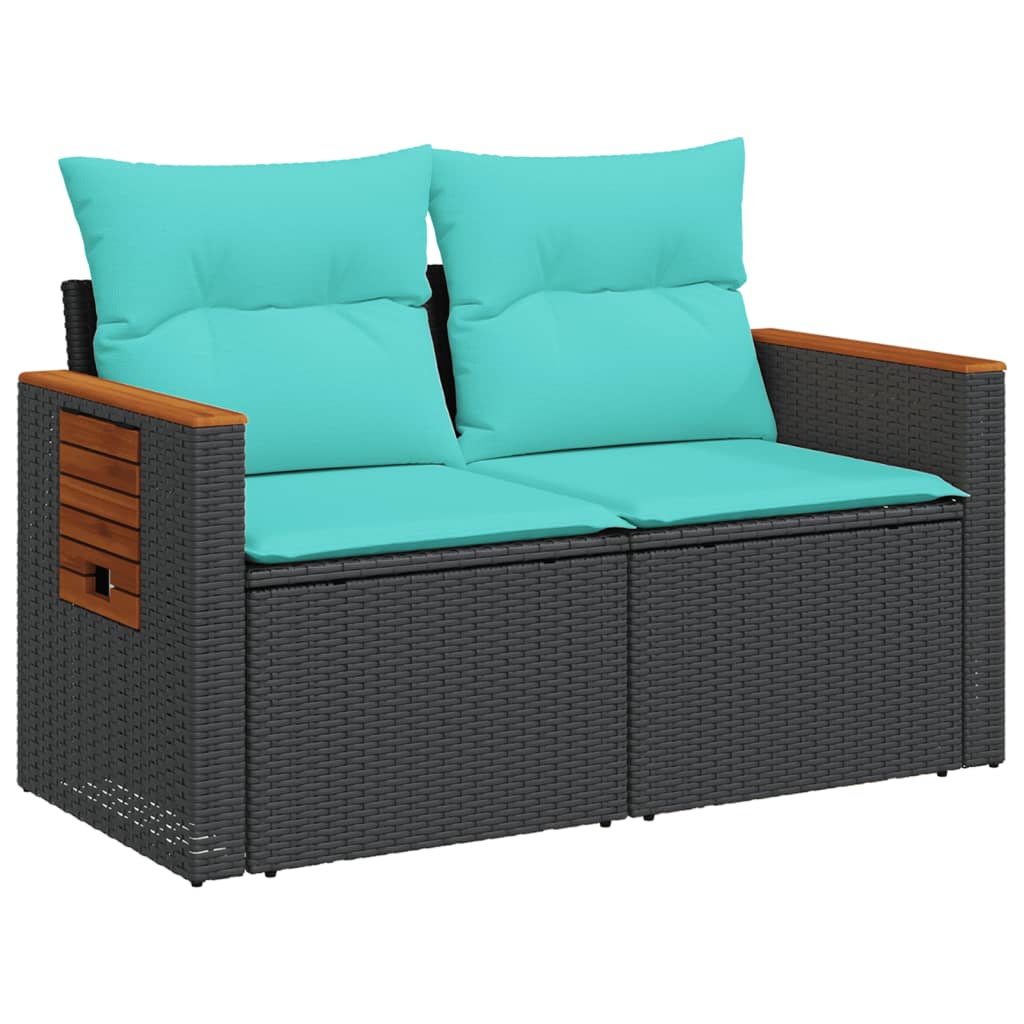 havesofa med hynder 2-personers sort polyrattan