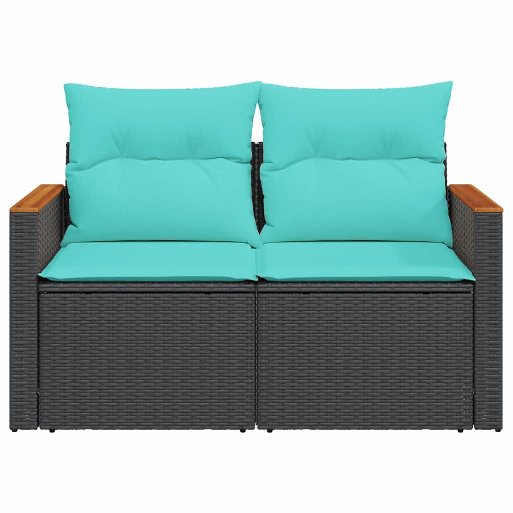 havesofa med hynder 2-personers sort polyrattan