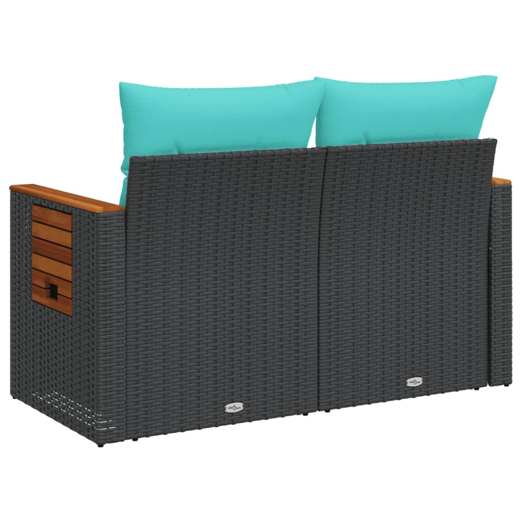 havesofa med hynder 2-personers sort polyrattan