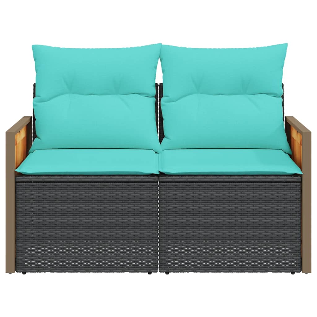 havesofa med hynder 2-personers sort polyrattan