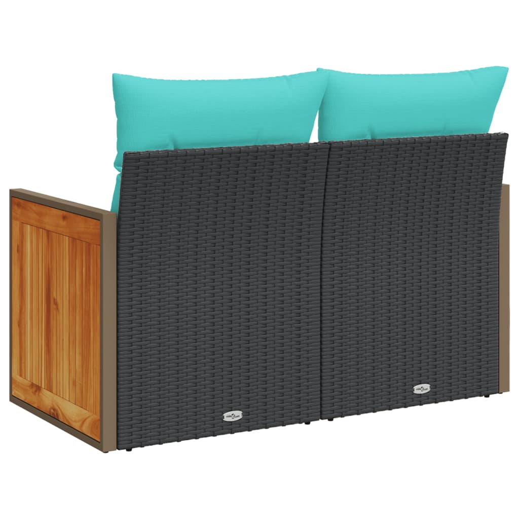 havesofa med hynder 2-personers sort polyrattan