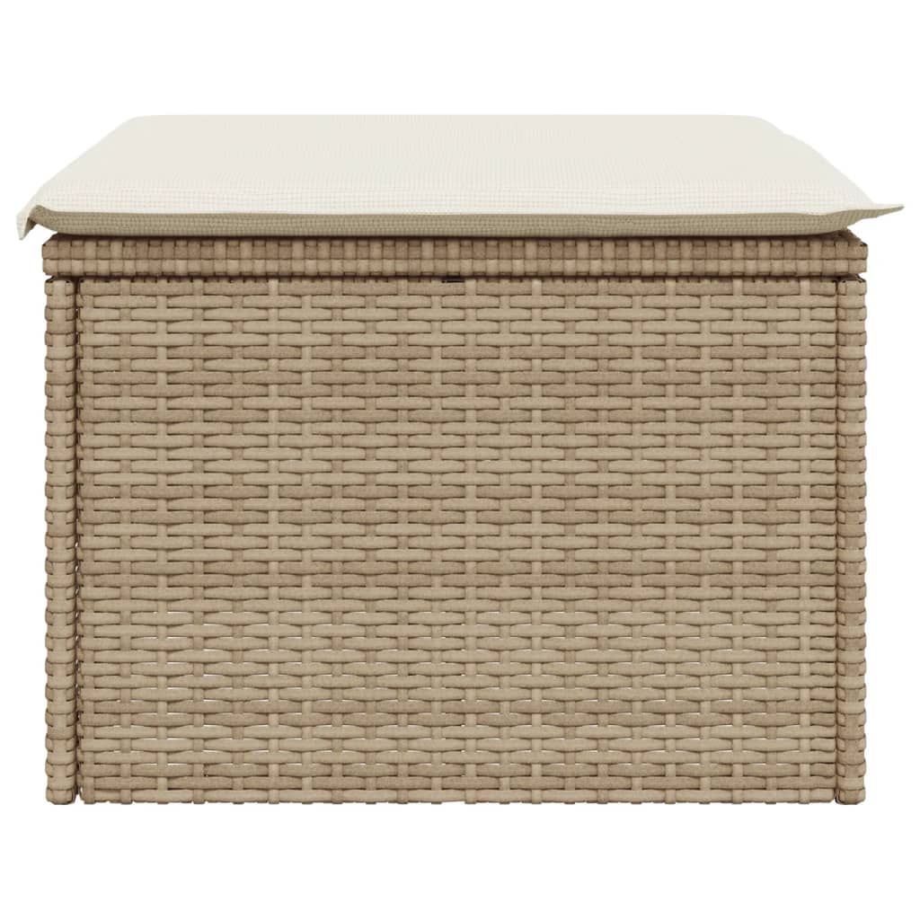 haveskammel med hynde 55x55x37 cm polyrattan beige