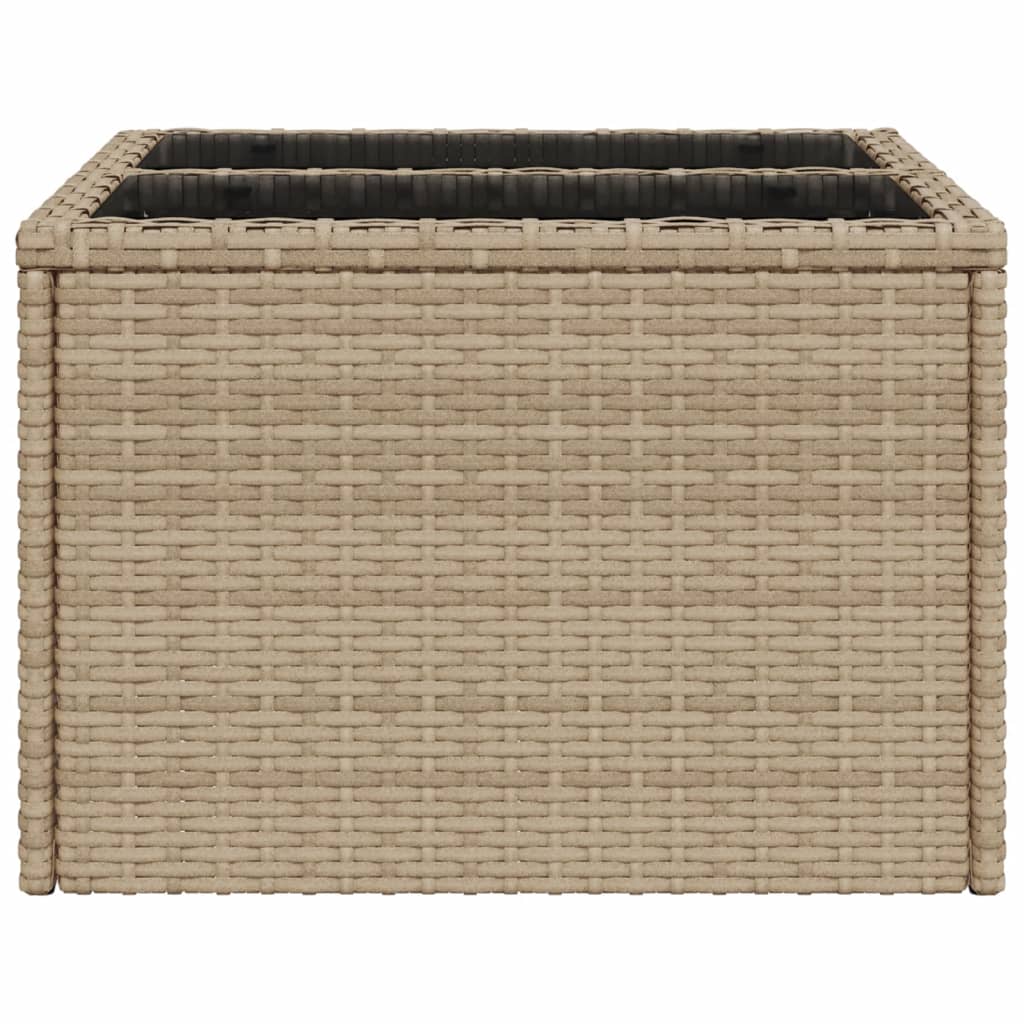 havebord med glastop 55x55x37 cm polyrattan beige