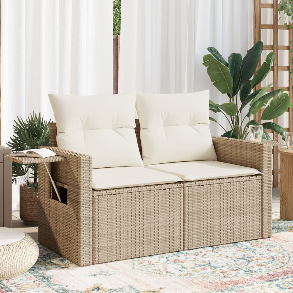 2-Personers Havesofa Med Hynder Polyrattan - beige og cremefarvet / uden opbevaring