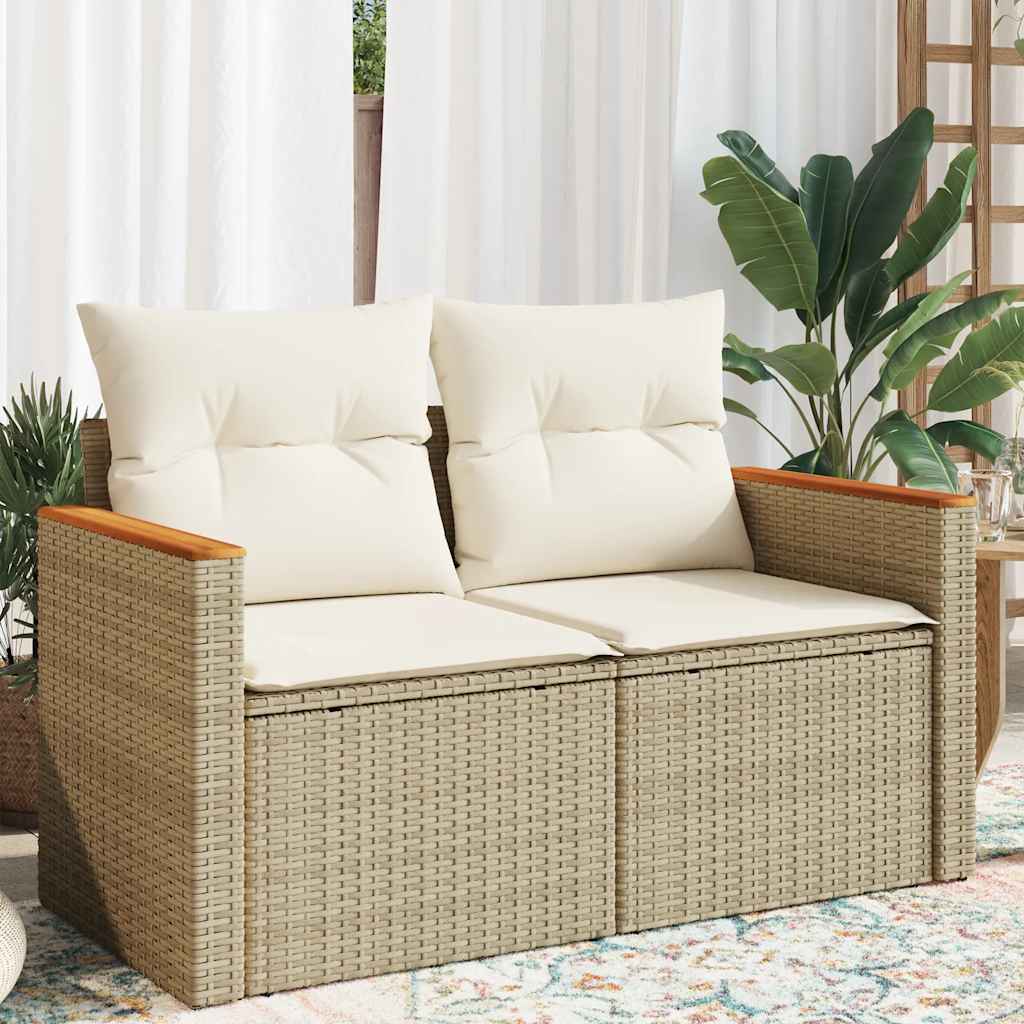 2-Personers Havesofa Med Hynder Polyrattan - Beige og hvid / uden opbevaring