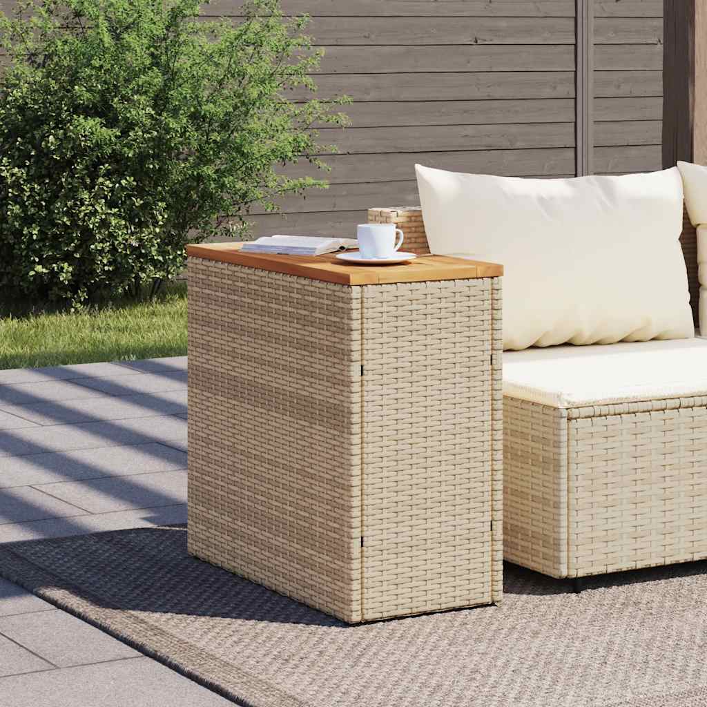 havebord med trætop 58x27,5x55 cm polyrattan beige