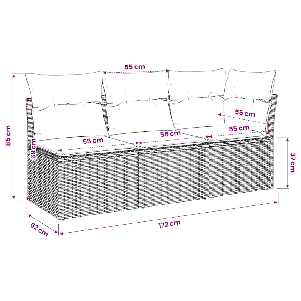 3-personers havesofa med hynder polyrattan beige