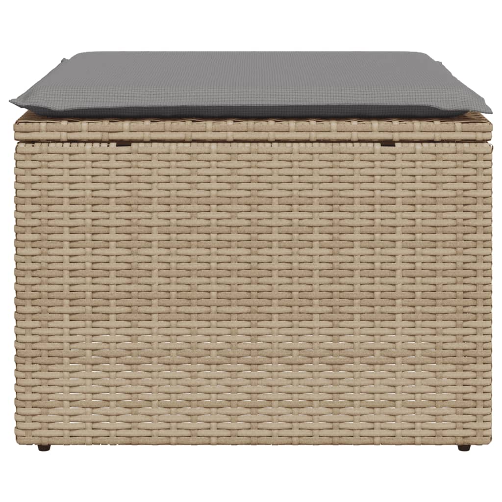 haveskammel med hynde 55x55x37 cm polyrattan beige