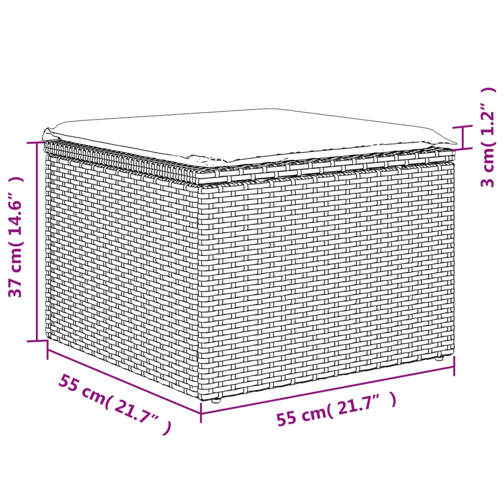 haveskammel med hynde 55x55x37 cm polyrattan beige