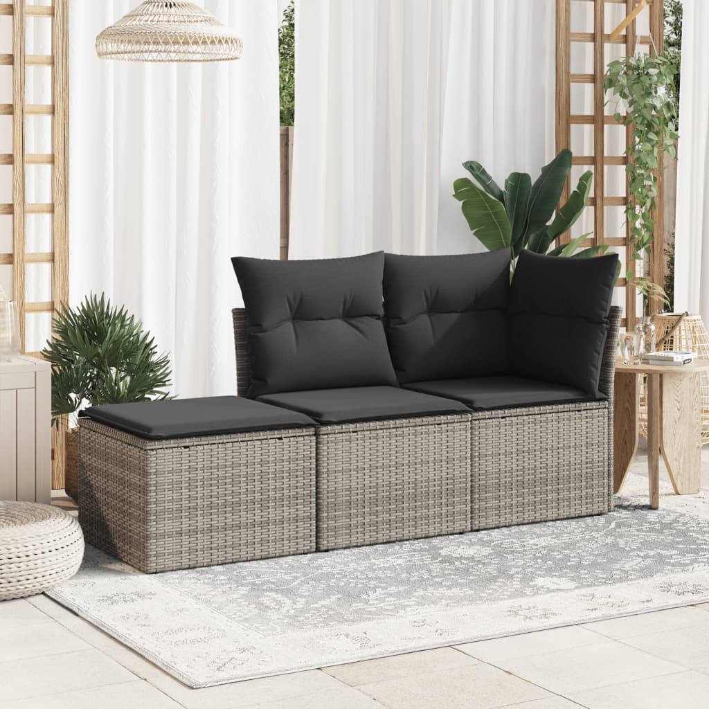 haveskammel med hynde 55x55x37 cm polyrattan grå