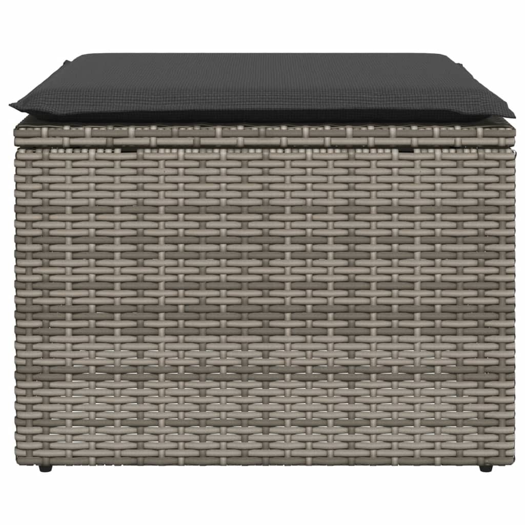 haveskammel med hynde 55x55x37 cm polyrattan grå