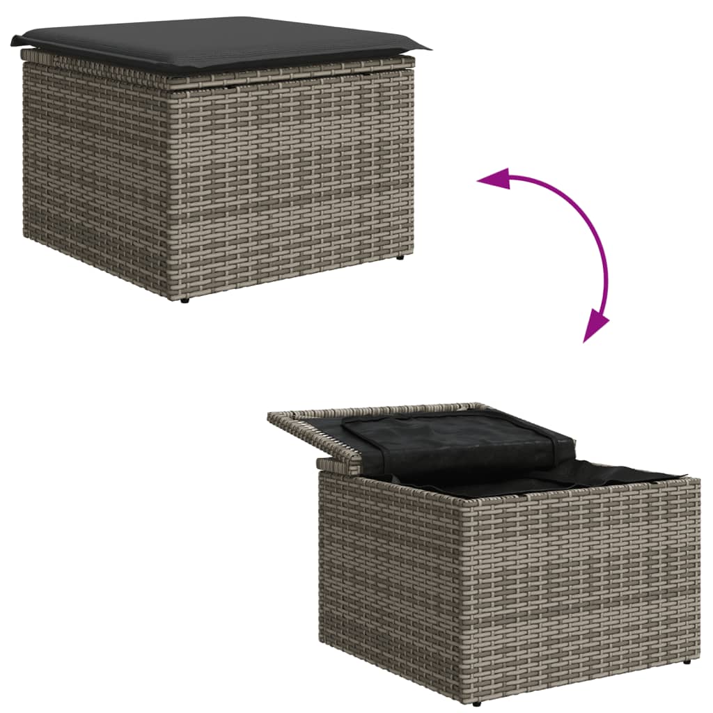 haveskammel med hynde 55x55x37 cm polyrattan grå