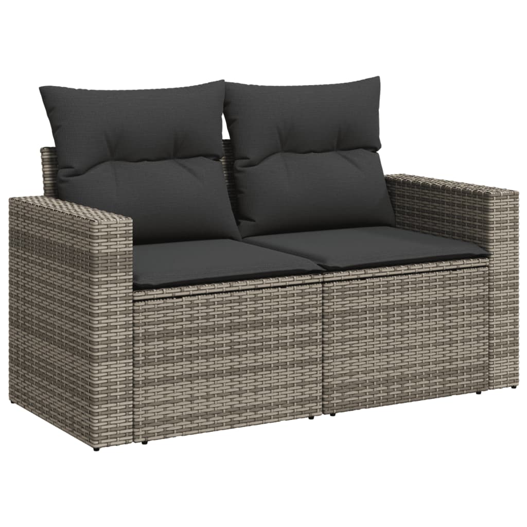 2-personers havesofa med hynder polyrattan grå