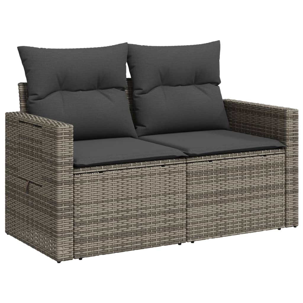 2-personers havesofa med hynder polyrattan grå