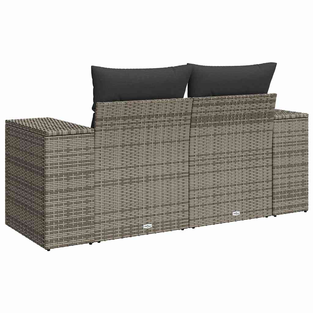 2-personers havesofa med hynder polyrattan grå