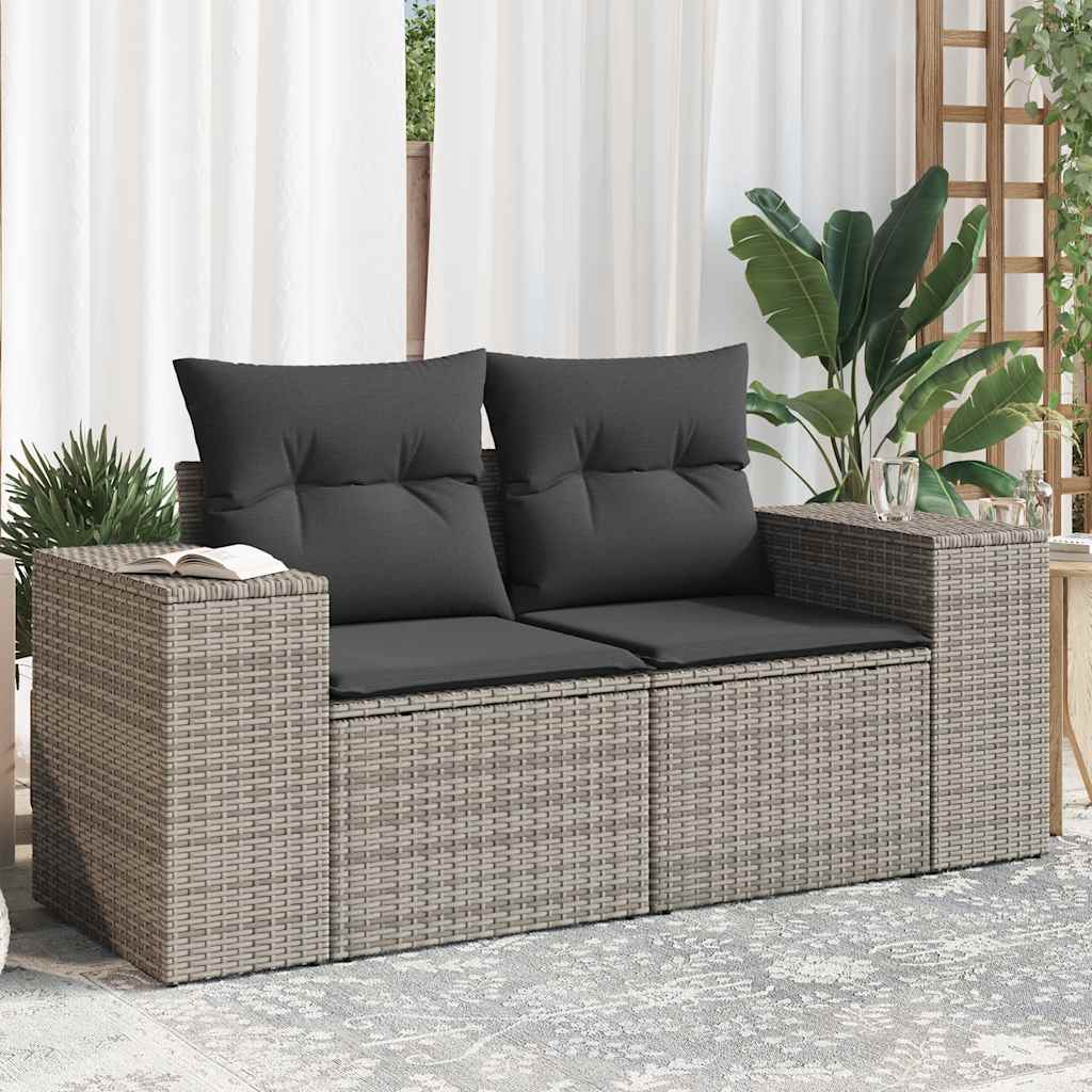 2-personers havesofa med hynder polyrattan grå