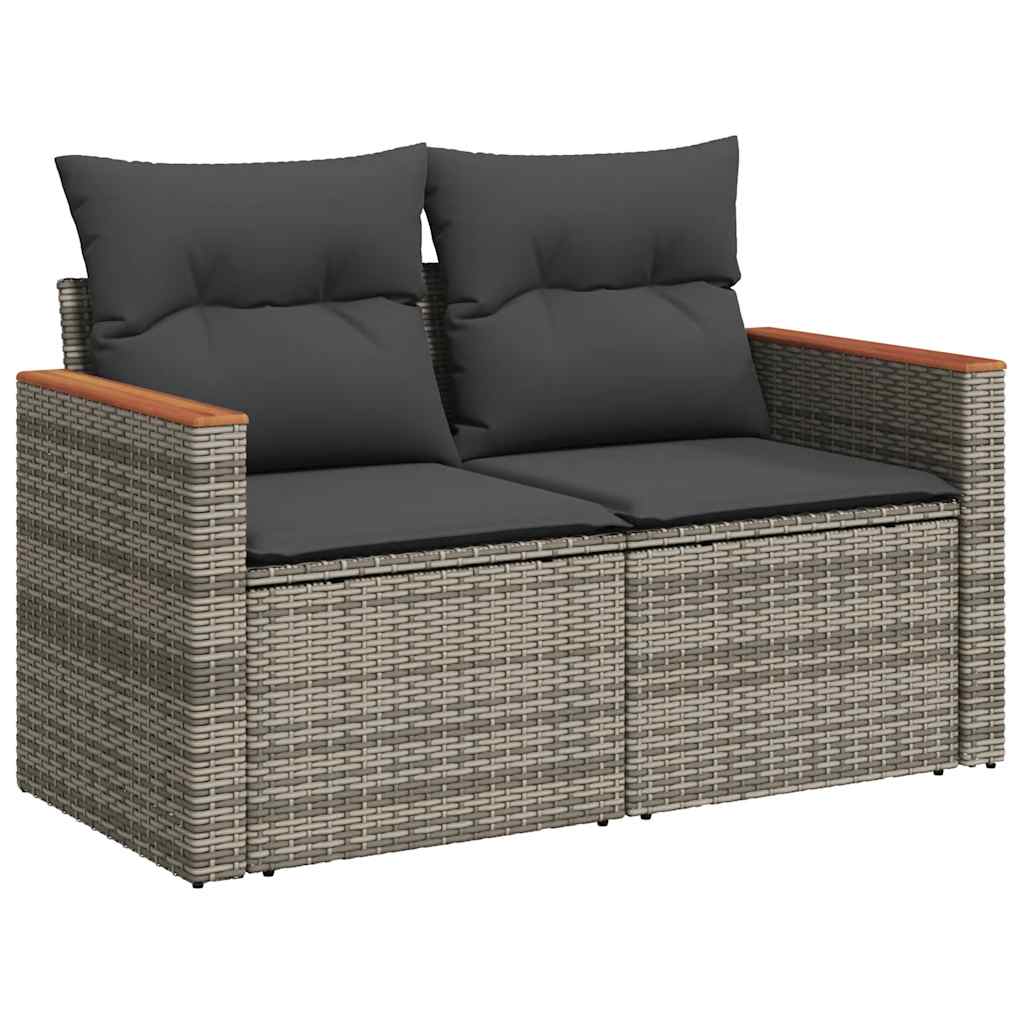 2-personers havesofa med hynder polyrattan grå