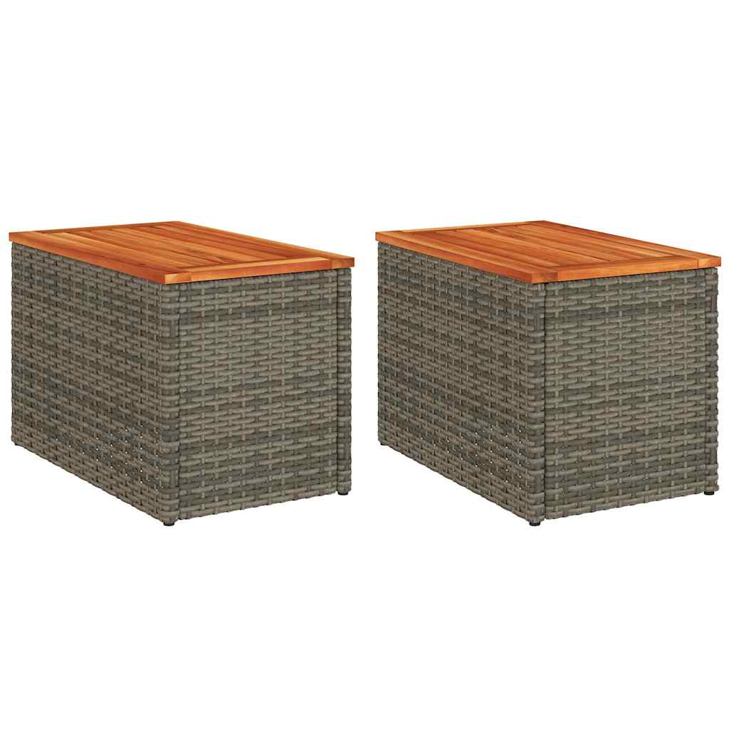 havesideborde 2 stk. 55x34x37 cm polyrattan og massivt træ grå