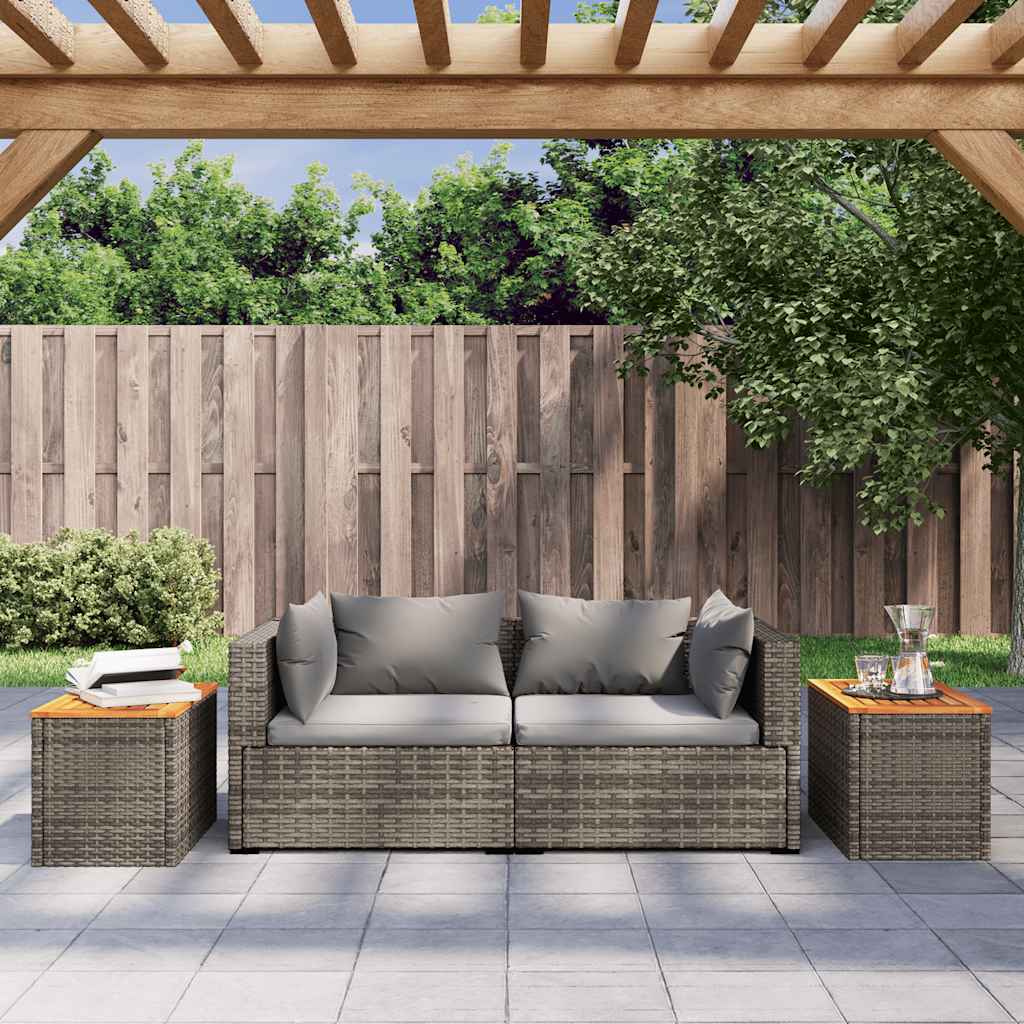 havesideborde 2 stk. 55x34x37 cm polyrattan og massivt træ grå
