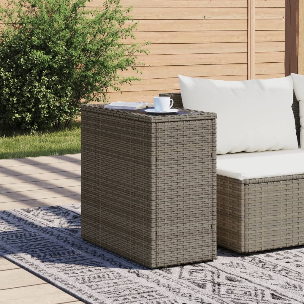 havesidebord med glastop 58x27,5x55 cm polyrattan grå