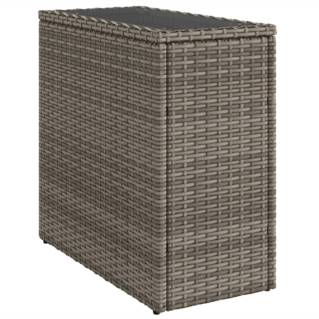 havesidebord med glastop 58x27,5x55 cm polyrattan grå