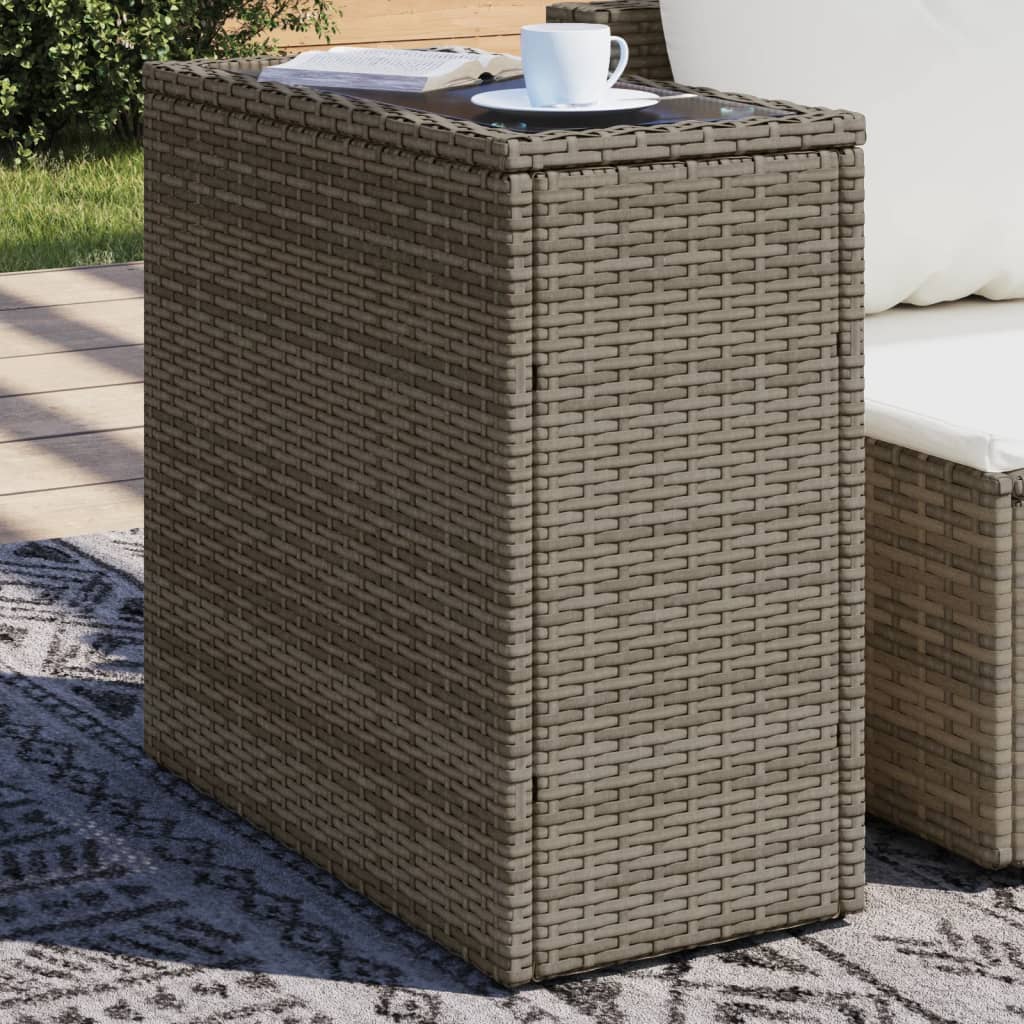 havesidebord med glastop 58x27,5x55 cm polyrattan grå
